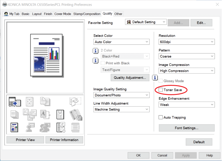 Konica Minolta Toner Saver Mode